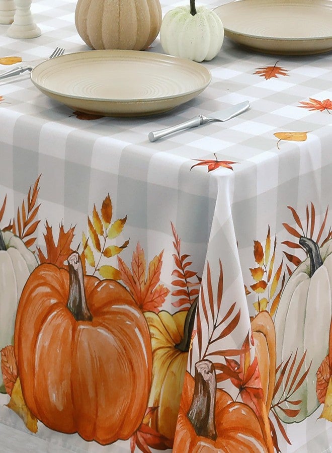 Softalker Fall Tablecloth Rectangle 60x102 Inch, Thanksgiving Autumn Harvest Pumpkin Buffalo Plaid Decoration Table Cloth, Stain Resistant Table Cover for Party/Dining/Holiday, Grey Checkered - Image 4
